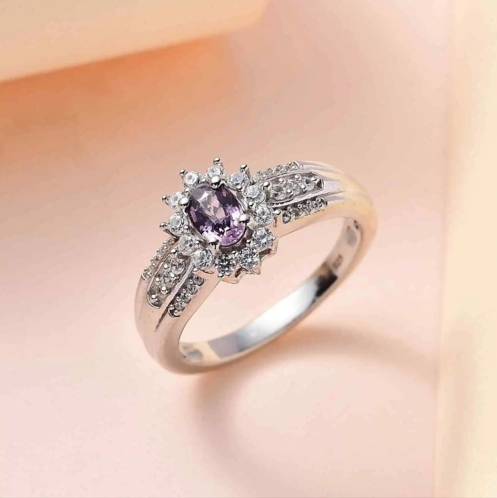 Tanzanian Spinel & White Zircon Ring Platinum/925 Sz 7 NEW! - Picture 4 of 8